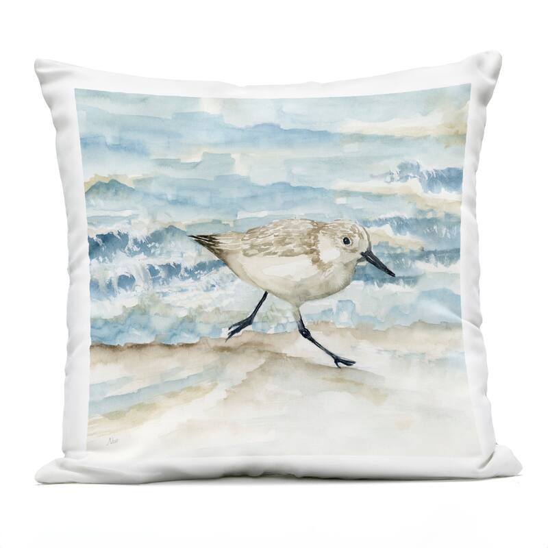Stupell Sandpiper Striding Shore Printed Outdoor Throw Pillow Design by Nan - Accent - Polyester - Blue - Single