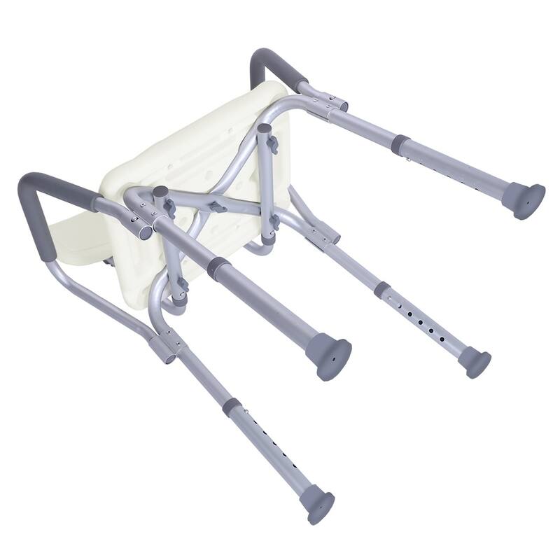 Aluminum Alloy Elderly Bath Chair with Backrest Shower Chair - White