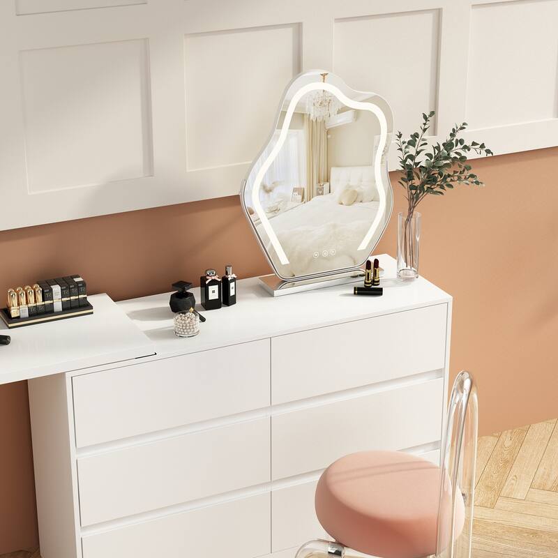 Kerrogee Rotating Dresser and Desk 6 Drawer Dresser Makeup Vanity