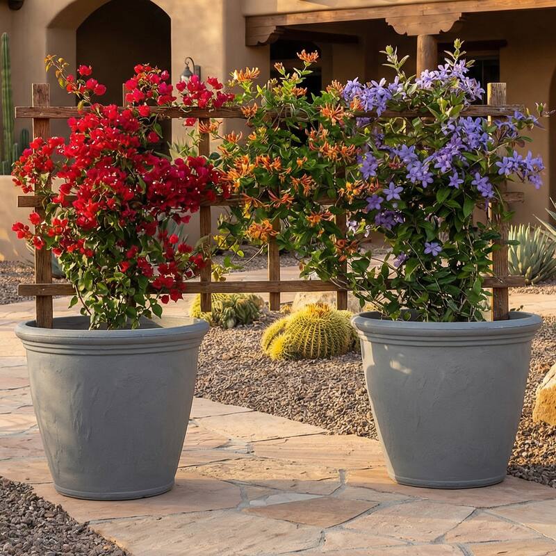 Sunnydaze Anjelica Polyresin Large Round Outdoor Planter