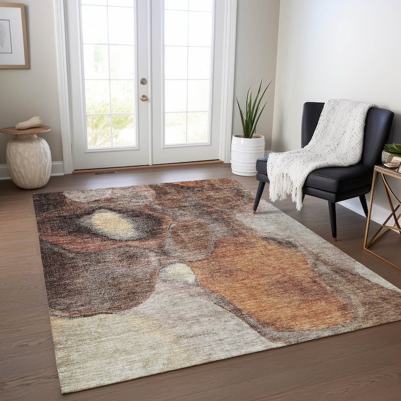 Machine Washable Indoor/ Outdoor Abstract Contemporary Chantille Rug - Coffee - 2'6" x 3'10"