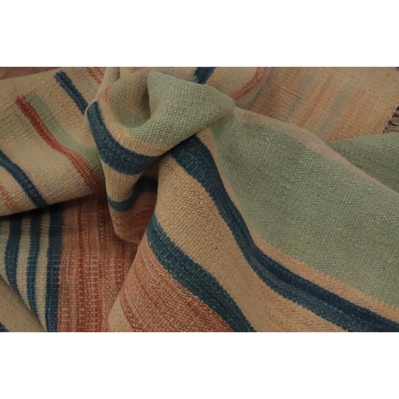 Hand Woven Oriental 100% Wool Carpet Southwestern Tribal Beige & Ivories Kilim Area Rug - 9' 10'' X 6' 7''