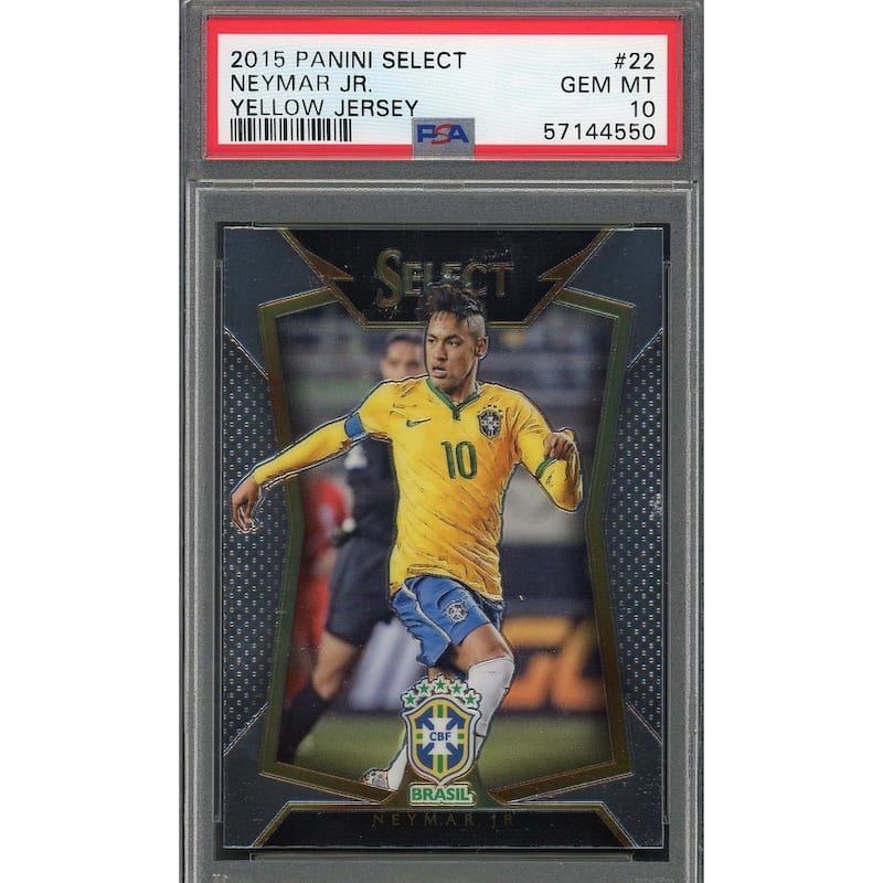 Neymar Jr 2015 Panini Select Yellow Jersey Soccer Card #22 Graded PSA 10 - 8'6" x 11'6"