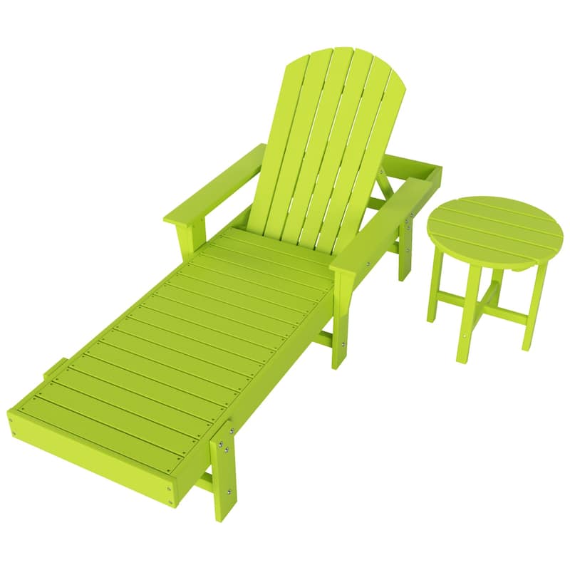 Polytrends Altura Poly Eco-Friendly All Weather Reclining Chaise Lounge with Arms & Side Table (2 Piece Set)