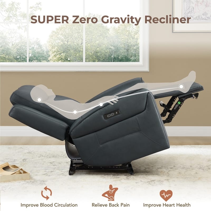 Spruce & Spring Dual Motors Genuine Leather Zero Gravity Recliner with Power Headrest