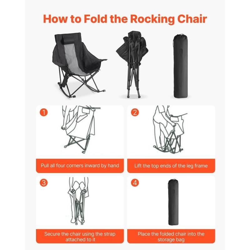 Black Grey Cotton-Padded Oxford Heated Rocking Camping Chair with Dual-Zone Warmth and Foldable Steel Frame