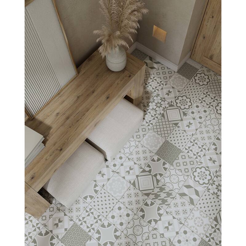 Cruz Bay Studio MKT61121 Felix - 7" x 7" Encaustic Floor and Wall Tile - Greyscale Matte