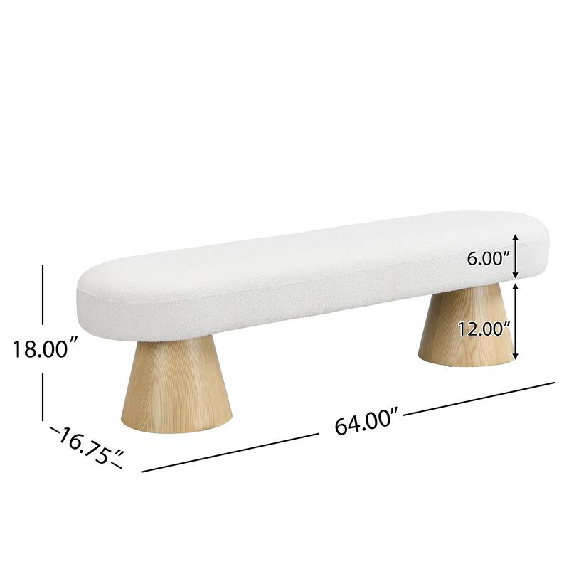 64"L Beige Boucle Dining Room Ottoman Bench