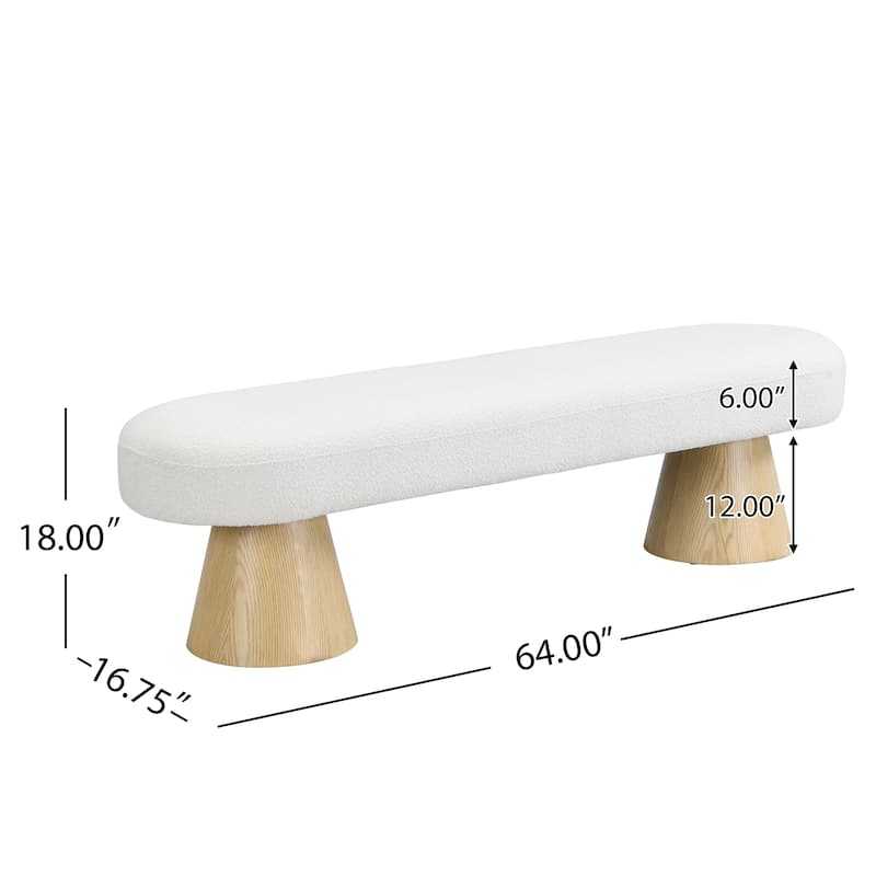 Roomfitters 64" Upholstered Dining Bench with Wood Legs for Dining Room, Boucle Ottoman for Bedroom and Living Room