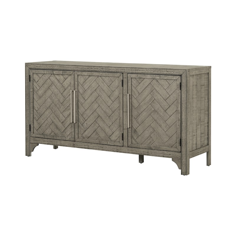 3-Doors Kitchen Sideboard, Freestanding Wooden Storage Cabinet, Buffet Cabinet with Adjustable Shelves & Pattern Door