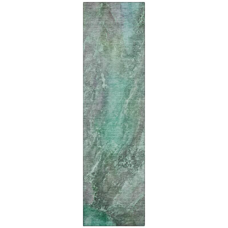 Machine Washable Indoor/ Outdoor Abstract Watercolor Chantille Rug