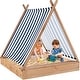 preview thumbnail 1 of 4, Wooden Sandbox Canopy Tent w/ Fir Wood Frame & 2 Bench Seats Natural