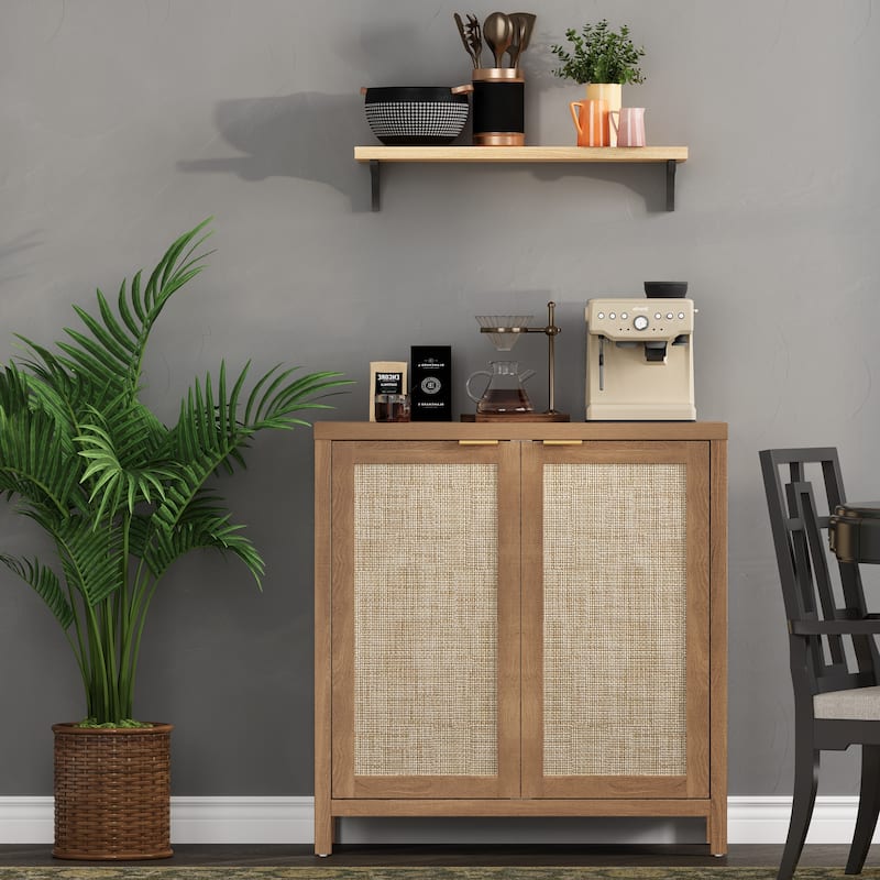 SICOTAS Rattan Sideboard Buffet Set of 2 with 2 Doors - N/A