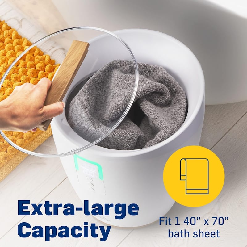 Live Fine Towel Warmer, Small Bucket Style Towel Heater with LED Display, Adjustable Timer, & More! - White