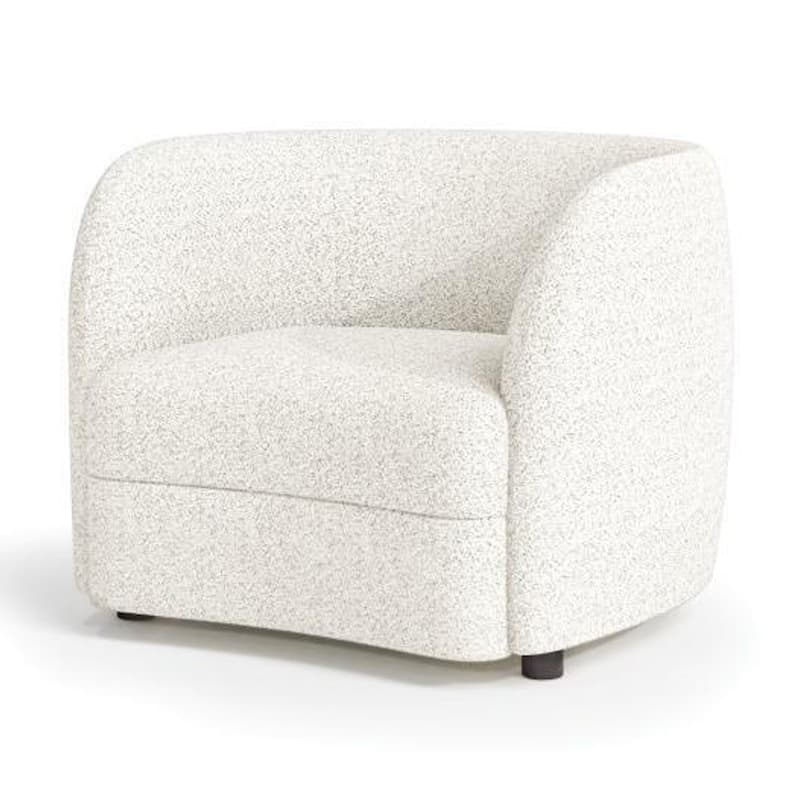 Srey Accent Chair, Plush White Boucle, Tuxedo Style Curved Backrest