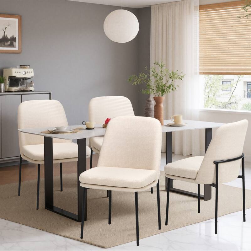 Dining Chairs with Metal Legs, SIde Chairs with Curved Back - Beige - Set of 4