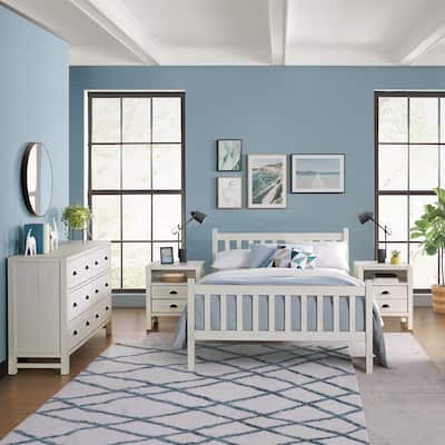 Windsor 4-Piece Bedroom Set with Slat Full Bed 2 Nightstands, and 6-Drawer Dresser