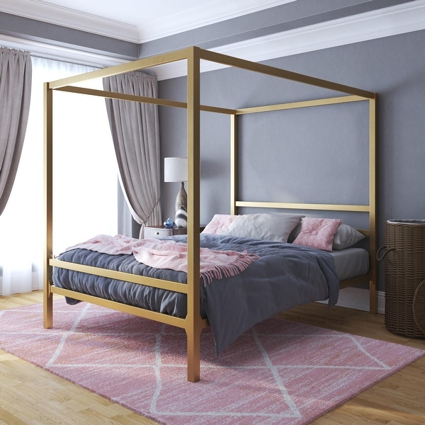 The Curated Nomad Hillard Gold Metal Modern Canopy Bed. Opens flyout.