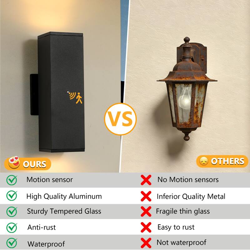 Anmytek Up Down Outdoor Wall Sconce with Motion Sensor Black Aluminum Clear Glass for Porch Patio Garage