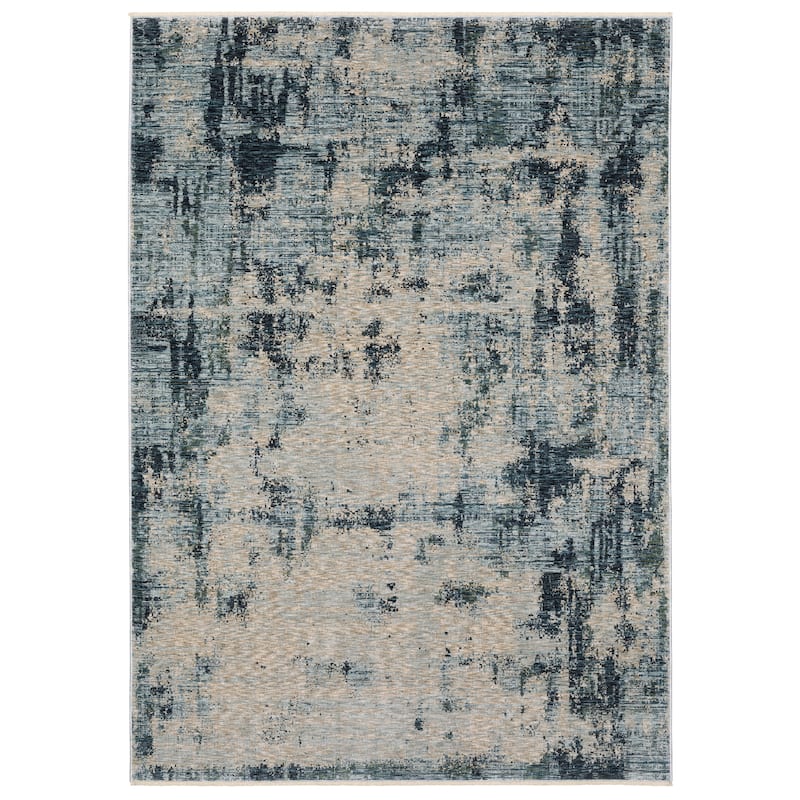 Style Haven Hendrix Distressed Abstract Beige/ Blue Fringe Edge Area Rug - 6' 7" x 9' 6" - Runner/Rectangle