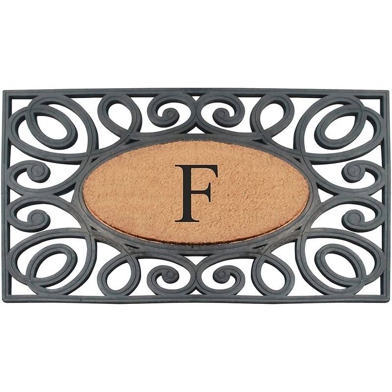 A1HC Rubber and Coir Elegant Circles Monogrammed Double Door Doormat 23"X38" - 23"X38" Black - F