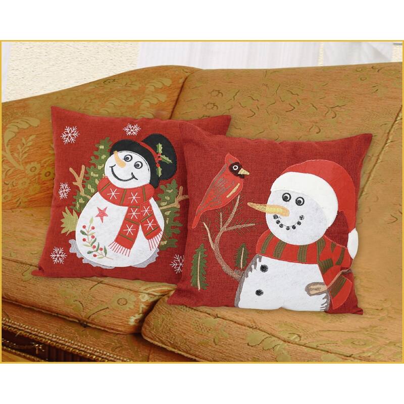 Violet Linen Seasonal Cardinal Decorative Appliqued Embroidered Christmas Pattern Decorative Throw Pillow