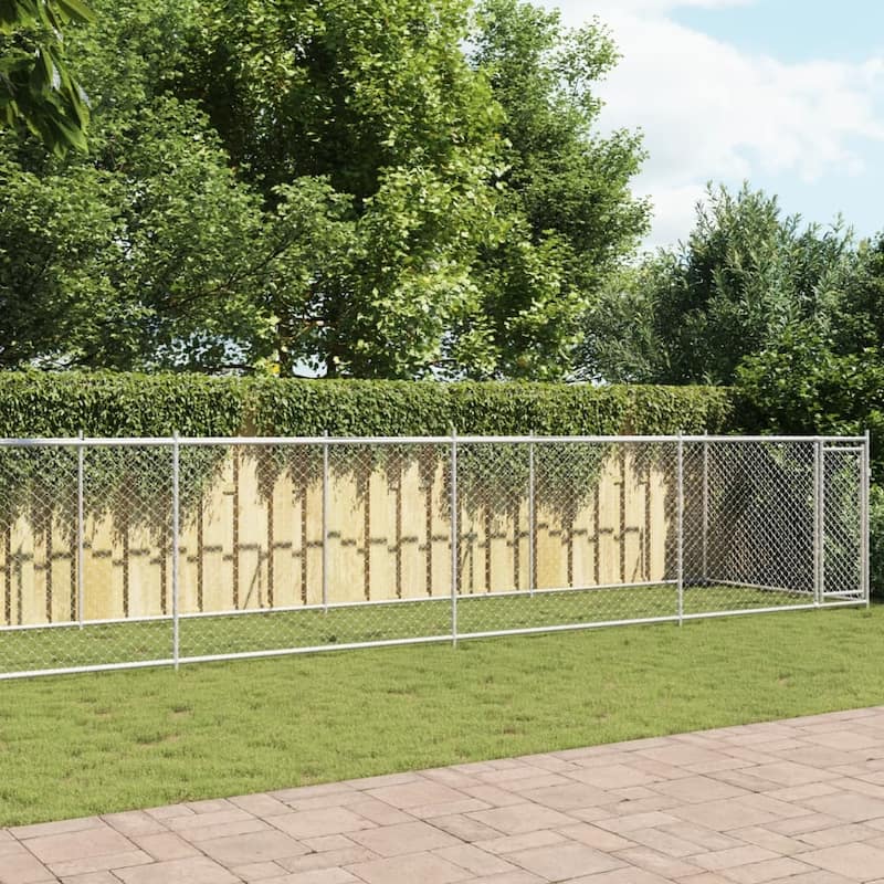 vidaXL Dog Cage Grey Galvanized Steel Durable Dog Cage - Grey - 1 door - 32.8' x 6.6' x 4.9' ft