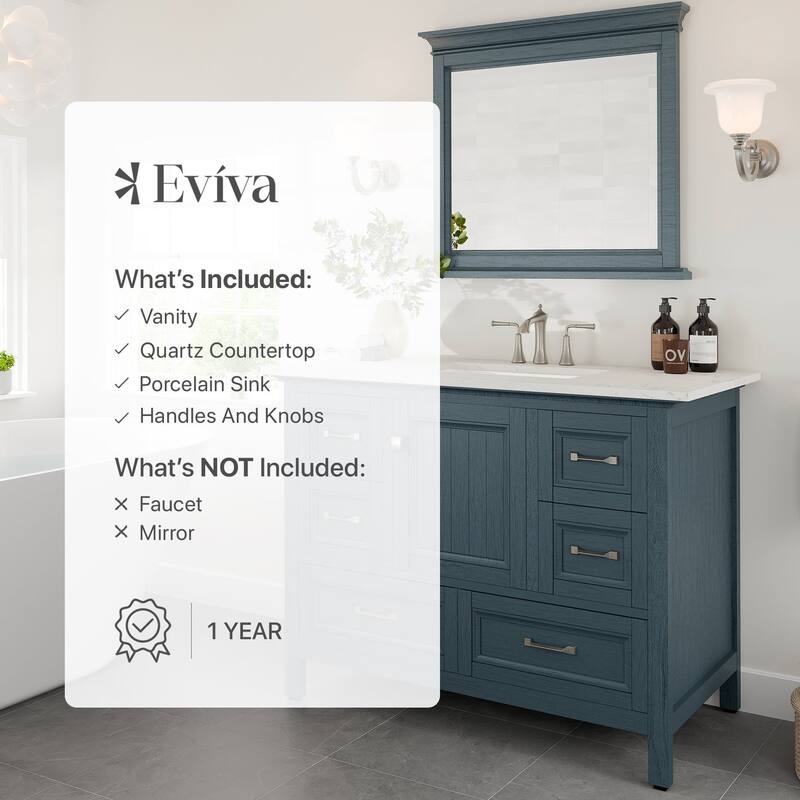 Eviva Britney 42"W x 22"D Ash Blue Bath Vanity with Carrara Quartz Top