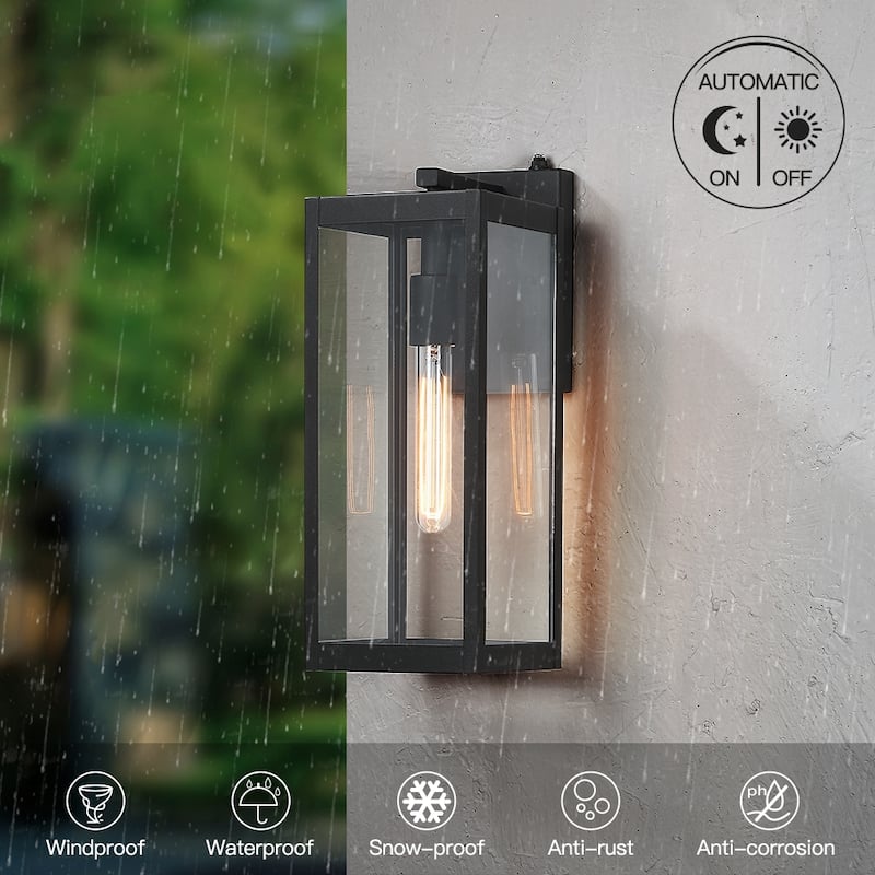1-Light Dusk to Dawn Black Outdoor Wall Lantern Sconce - 16.5"H