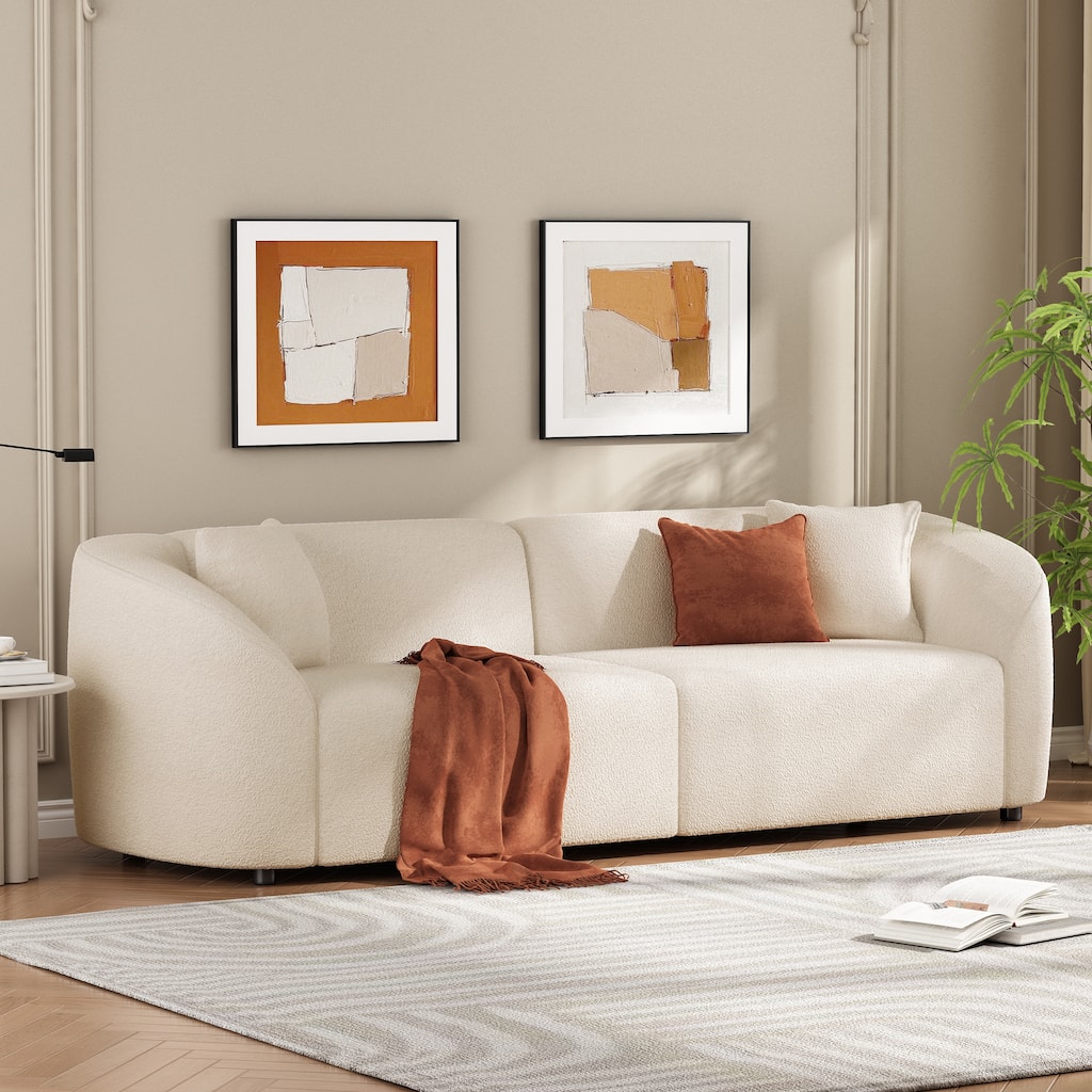 87" Curved Contemporary Sofa in Beige: Plush Seating, Streamlined Design, and Durable Frame - Ideal for Stylish Living Spaces