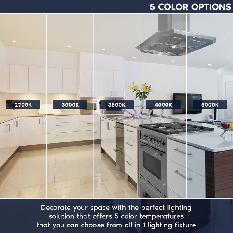 Luxrite 2 Inch Square LED Recessed Ceiling Light J-Box 8W 5CCT 660LM Dimmable Wet Rated IC Rated 4PK - 4 Pack