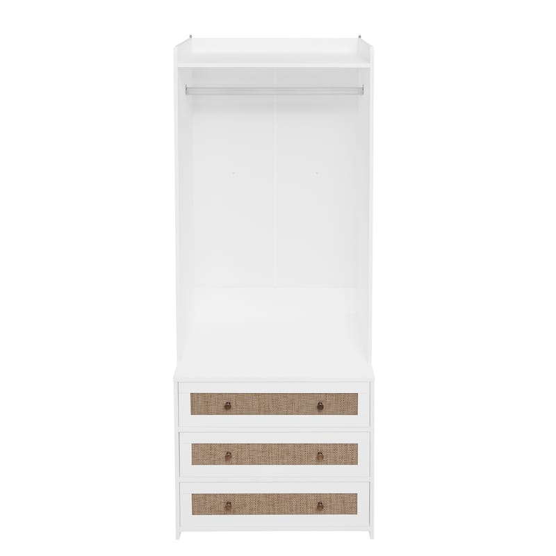 High Wardrobe Armoire with Drawers, Bedroom Organizer Clothing Storage Cabinet Organizer with Hanging Rod