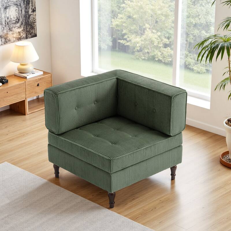 Modern Corduroy Corner Armchair Armless Chair sofa - Green - Corner chair