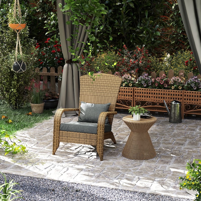 Outdoor Rattan Adirondack Chair with Cushions and Steel Frame Patio Seat for Porch or Pool - 25.2" W x 31.5" D x 35.4" H