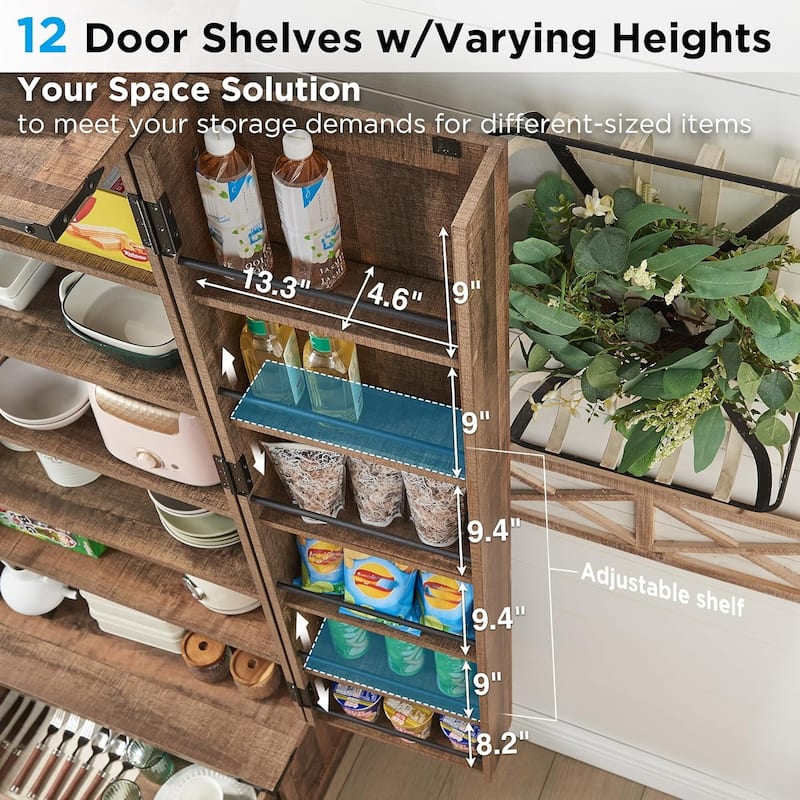 72" Farmhouse Kitchen Pantry Cabinet, Tall Storage Cabinet, Cupboard