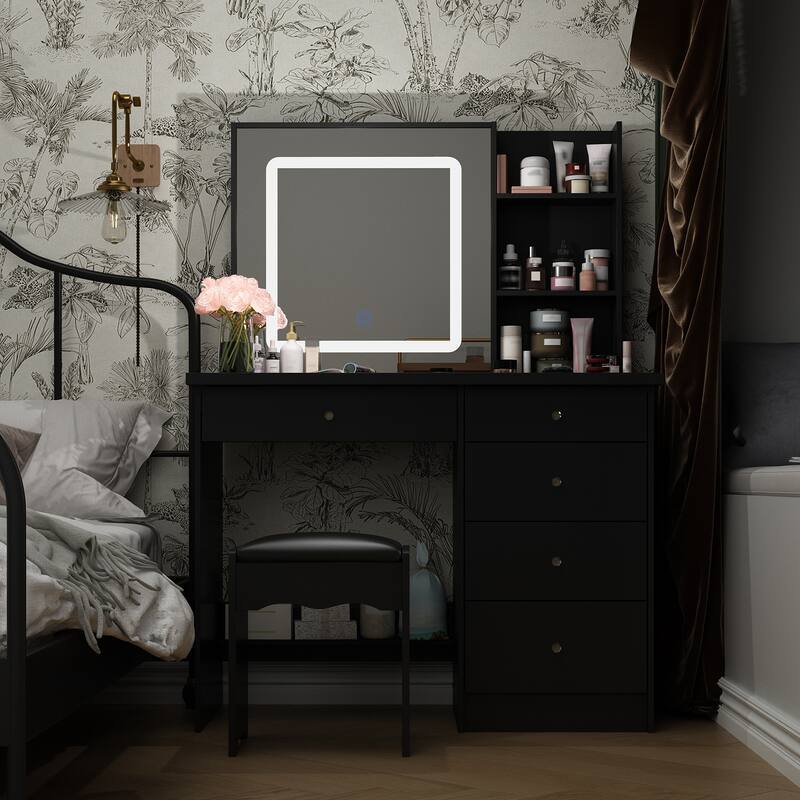 39.4'' W Dresser Makeup Vanity Set with Stool and Mirror Room