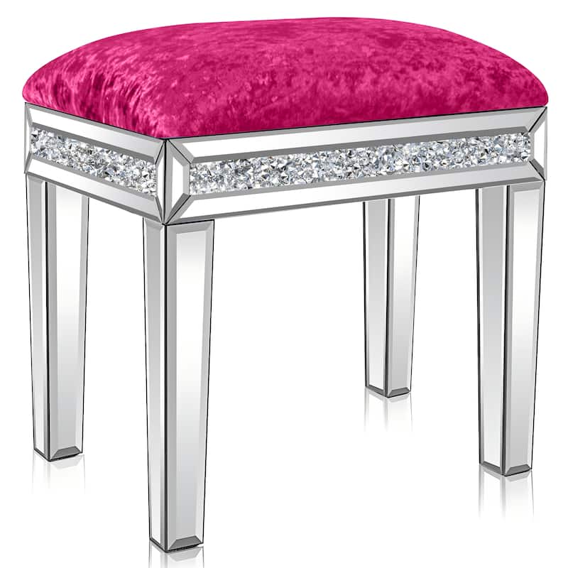 Mirror Diamond Vanity Stool with Velvet Upholstered Seat