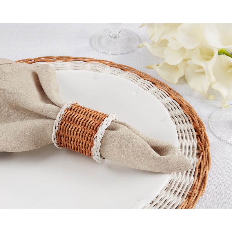 Rustic Charm Two-Tone Rattan Napkin Ring (Set of 4)