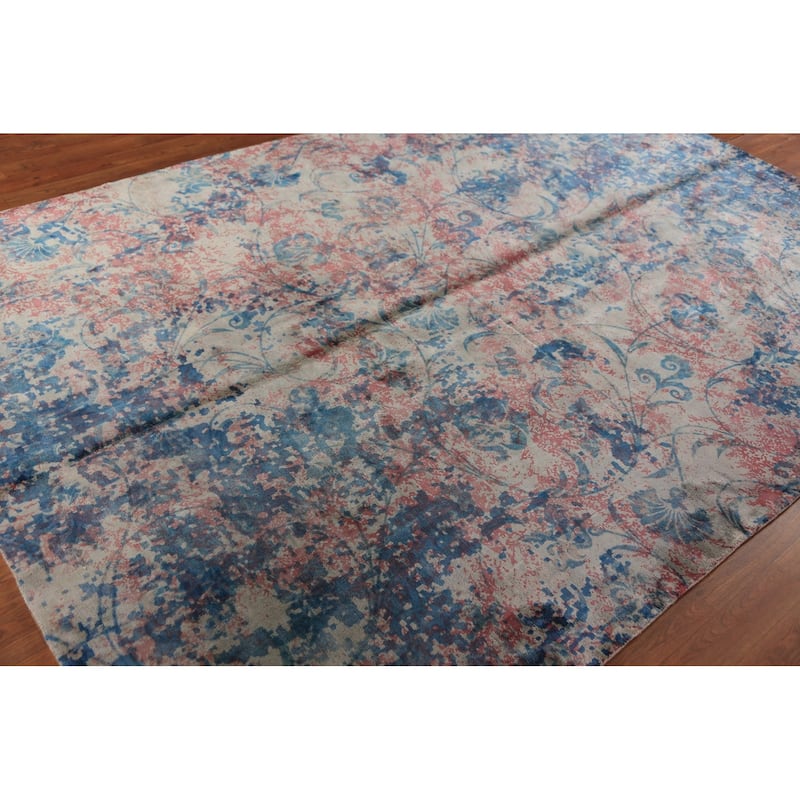 All-Over Floral Abstract Indian Area Rug Handmade Wool Carpet - 6'5"x 9'4"