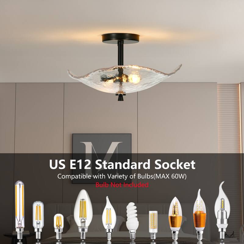 Modern Recessed Ceiling Light Hallway Light Dining Table Light Kitchen Island Light with Water Ripple Glass Shade, Black