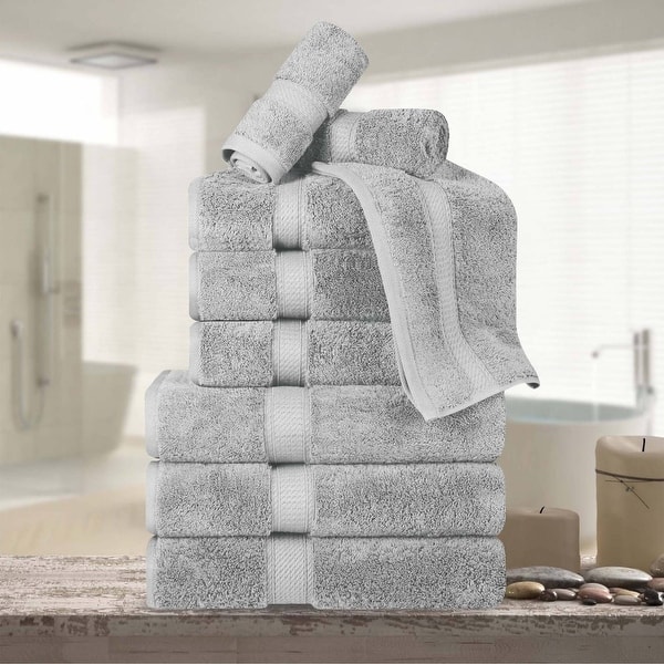 Superior Egyptian Cotton Pile Heavyweight 9-Piece Towel Set - Silver