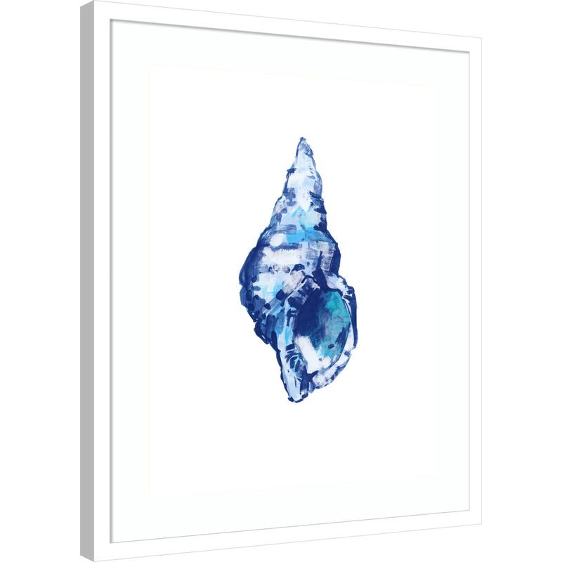 Blue Seashell On White Background No. 2 by Cartissi Wood Framed Wall Art Print