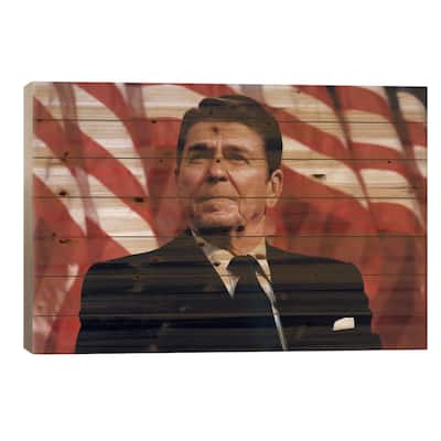 Ronald Reagan Portrait Print On Wood by Unknown Artist - Multi-Color