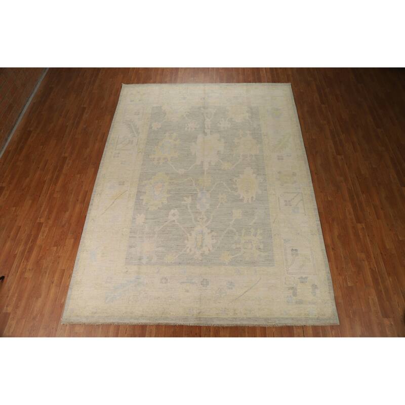 Hand Knotted Oriental 100% Wool Carpet Transitional All-Over Greys & Charcoal Oushak Area Rug - 11' 9'' X 8' 8''