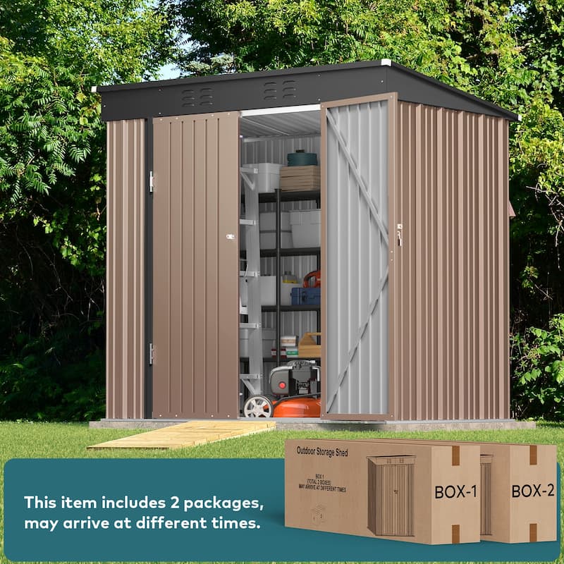 5' x 3' / 6' x 4' Outdoor Storage Shed with Double Lockable Doors, Waterproof Shed, Outdoor Storage Clearance for Backyard Patio
