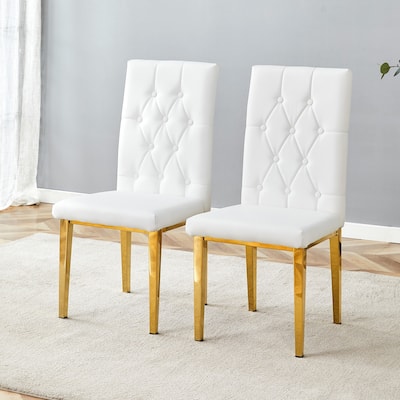 2 piece set of white armless dining chairs ,The grid and buckle design of the back