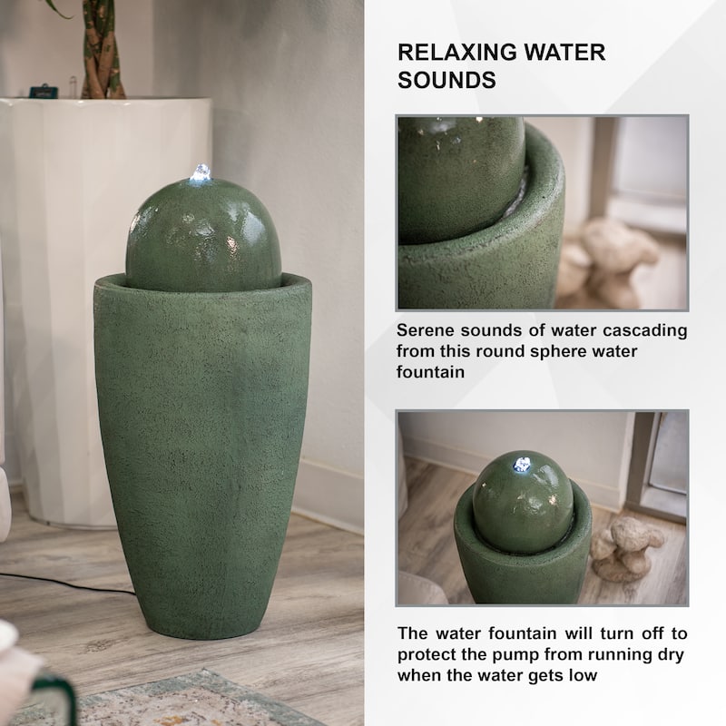 XBrand 25.98"H Modern Round Stone Textured Sphere Water Fountain w/LED Lights, For Indoor/Outdoor, Ball Water Fountain