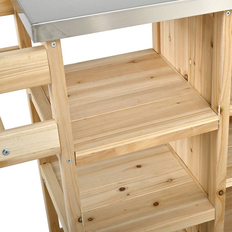 Foldable Outdoor Kitchen Island Cart with Lockable Wheels and Storage Cabinet