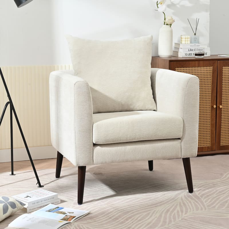 Beige Modern 26.77" Upholstered Arm Chair with Solid Wood Legs and Waist Pillow