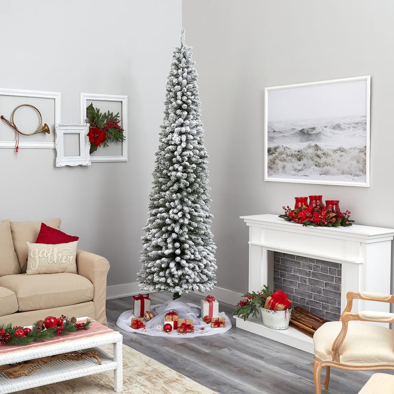 9Ft Pencil Christmas Tree Pre-Lit, Skinny Artificial Tree with 600 Lights, Holiday Decor - Green - 108